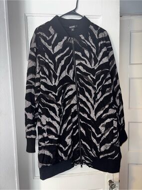 DKNY Black and Gray Zebra-Print Bomber Jacket